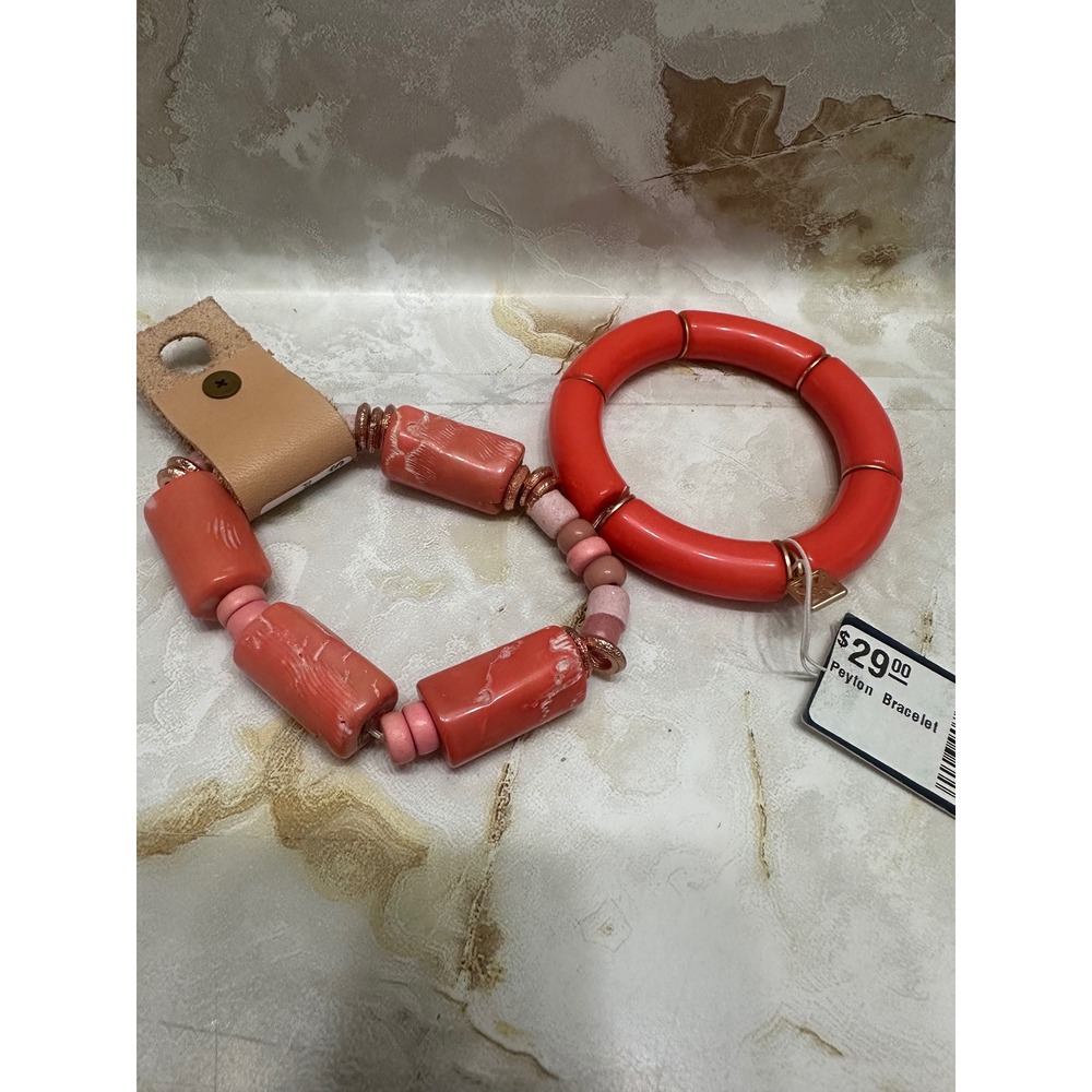 NWT Boutique Stella & Dot‎ Coral Red Chunky Resin Beaded Stretch Bracelet Set - Picture 3 of 3